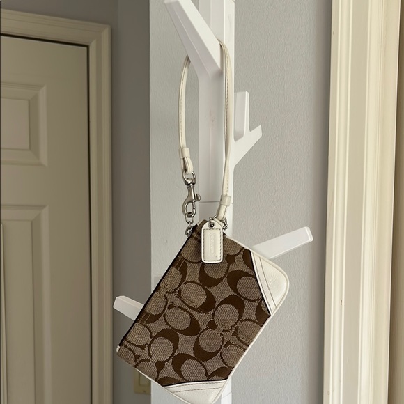 Coach Signature Brown and Cream Wristlet - Picture 1 of 2